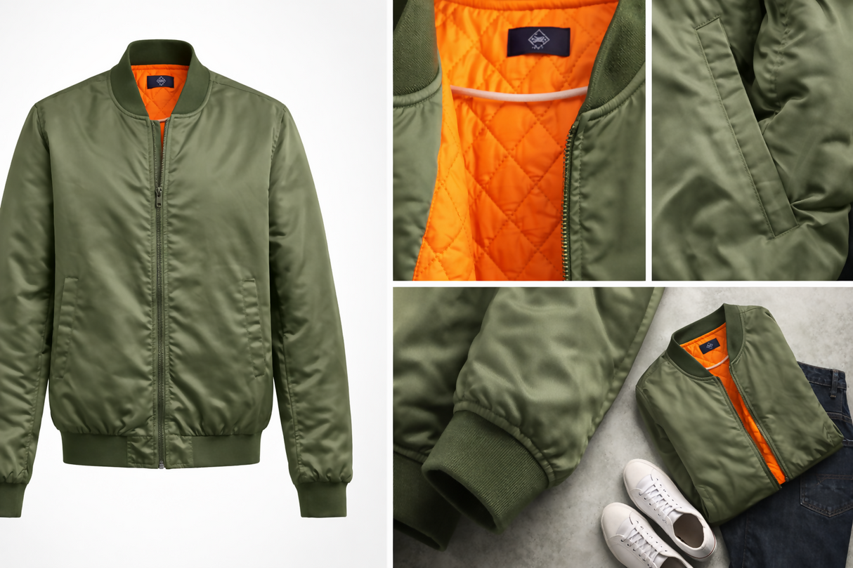 Classic Olive Bomber Jacket with Quilted Orange Lining | Men Jackets & Coats | Large | New