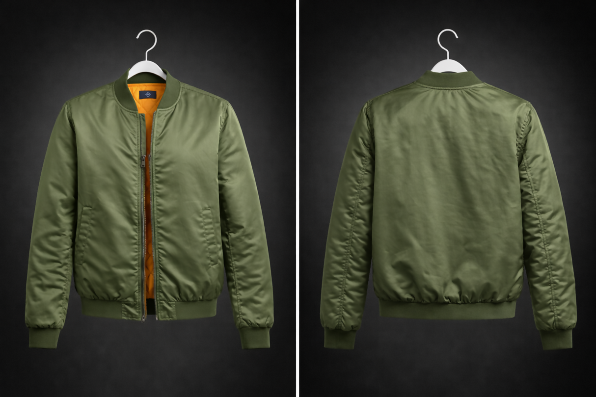 Classic Olive Bomber Jacket with Quilted Orange Lining | Men Jackets & Coats | Large | New