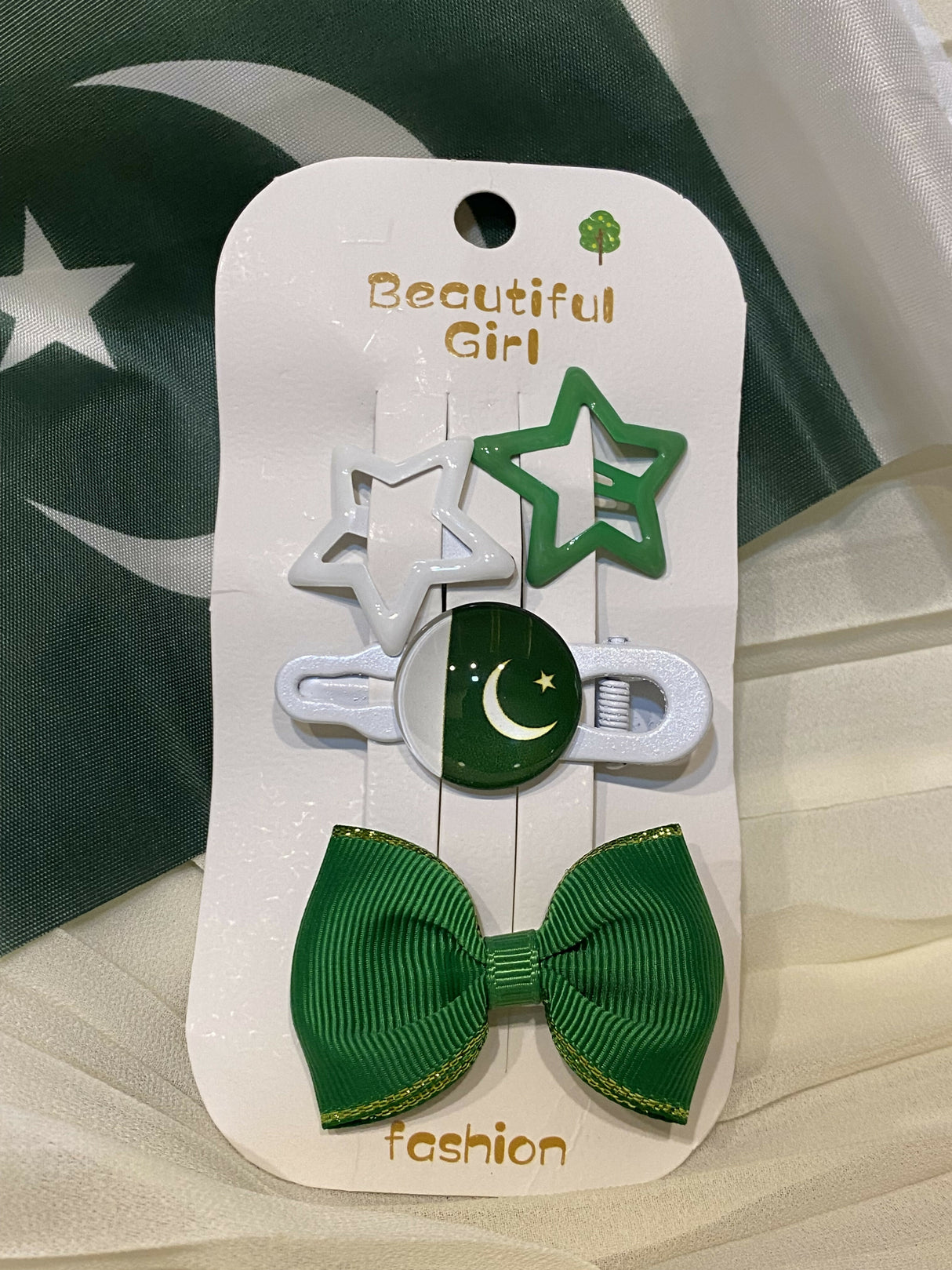 Hair Clips | Kids | Girls Accessories | Green & White | Brand New