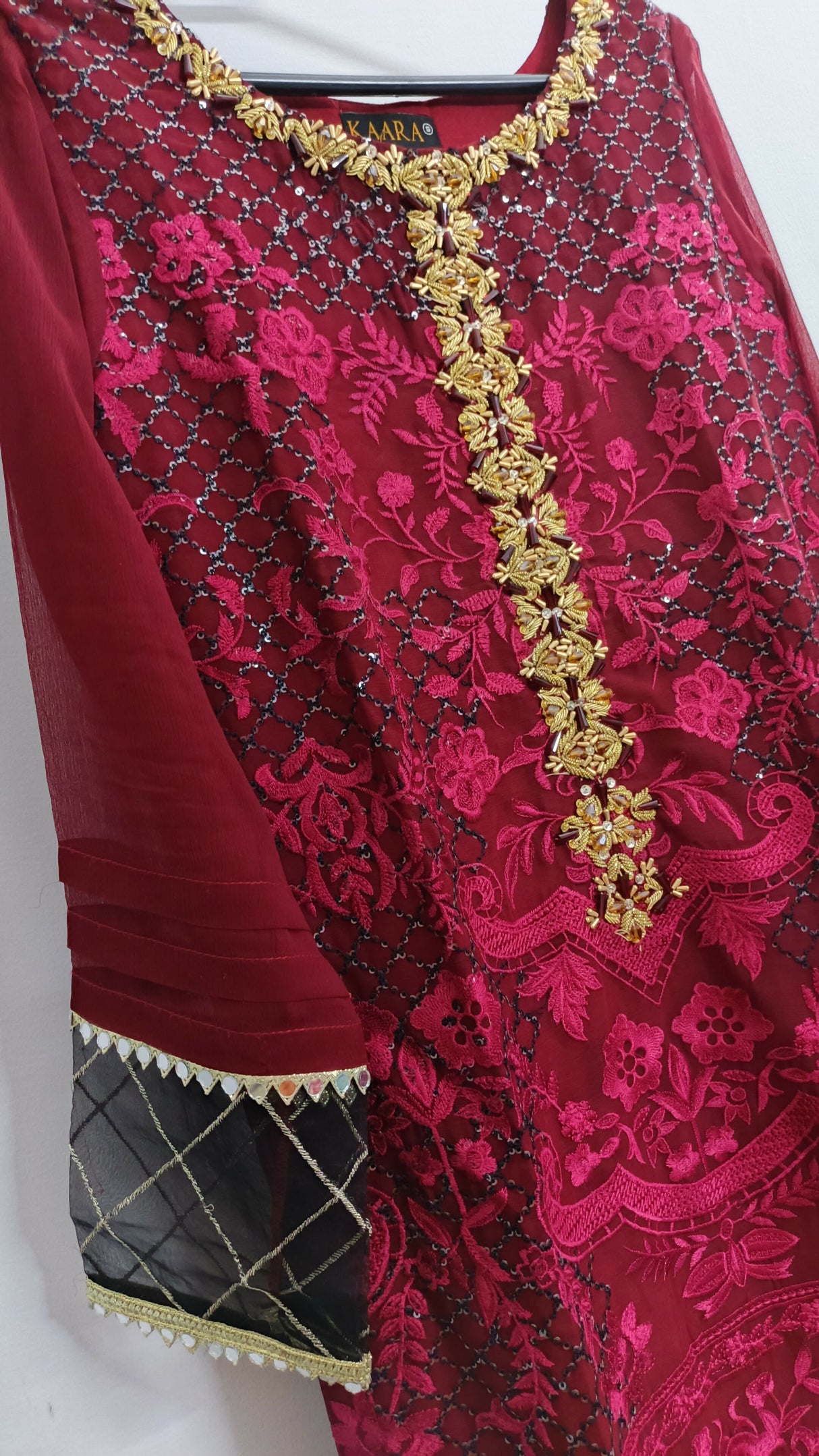 Kaara | Women Branded Formals | Black & Maroon | Small | Brand New