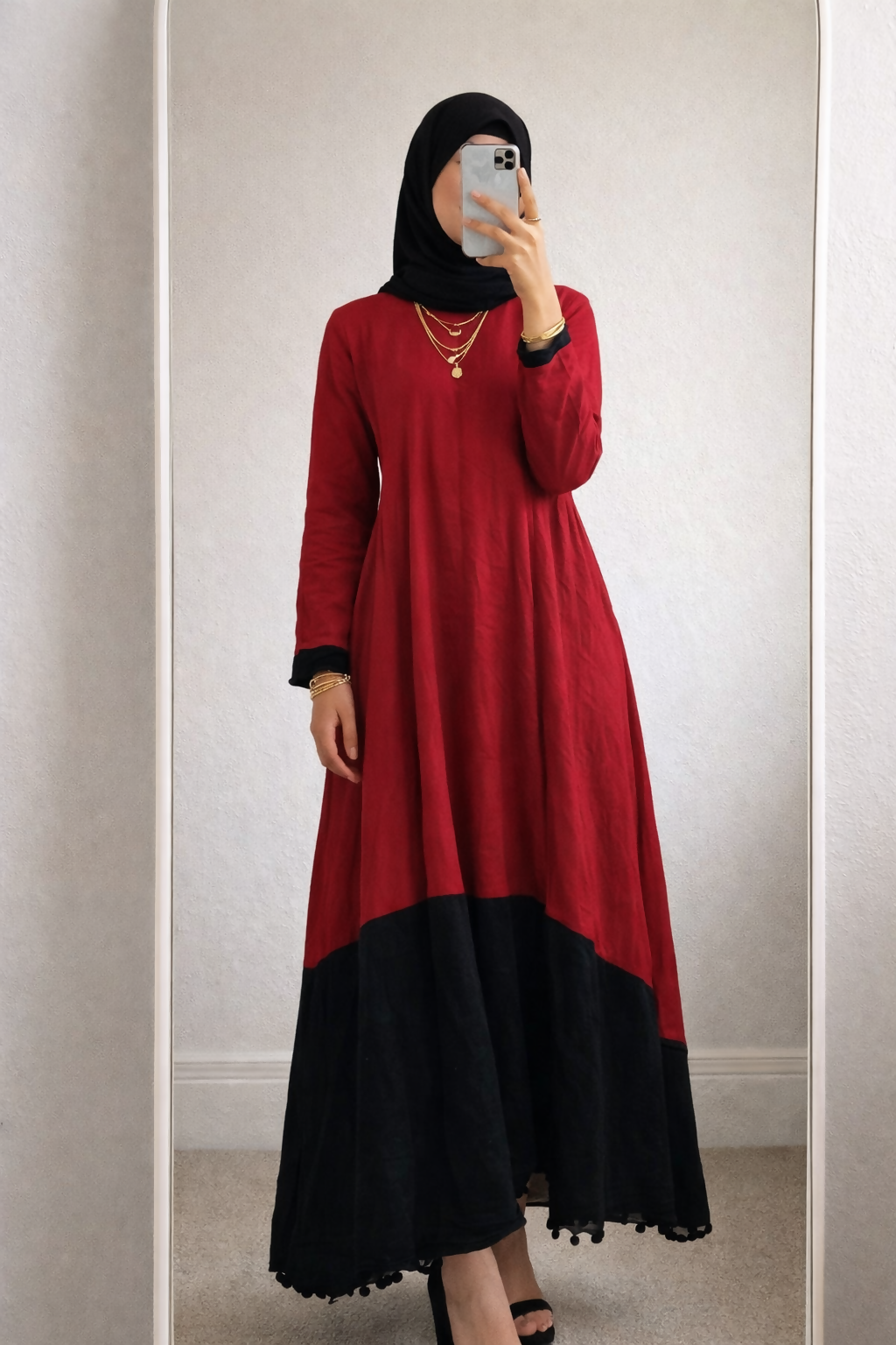 Crimson & Black Modest Maxi | Women Frocks & Maxis | Medium | Preloved