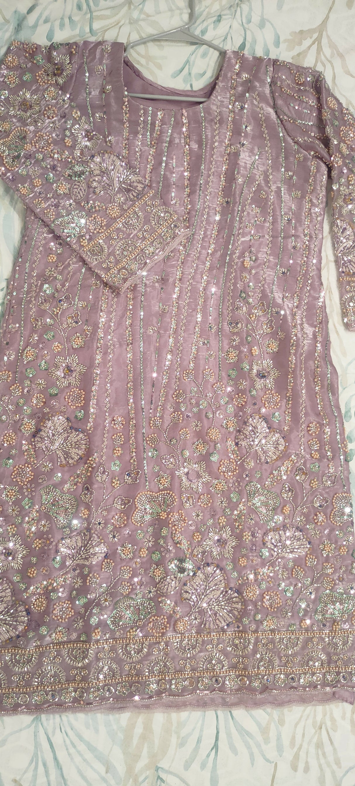 Heavy Embroidered Cut Dana Lilac Dress | Women Locally Made Kurta | Large | Brand New