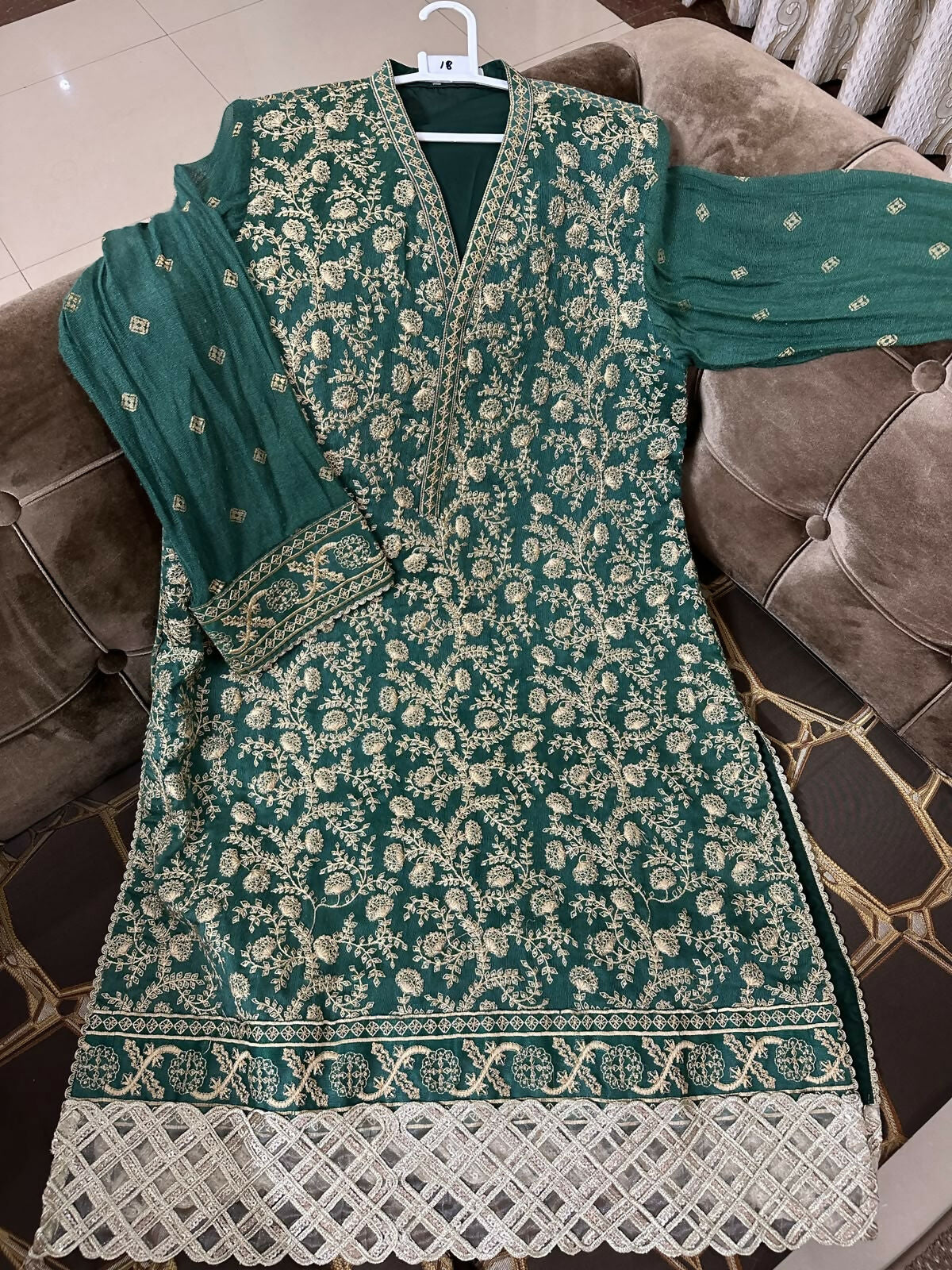 Green Embroidered Shirt | Women Locally Made Formals | Large | Worn Once