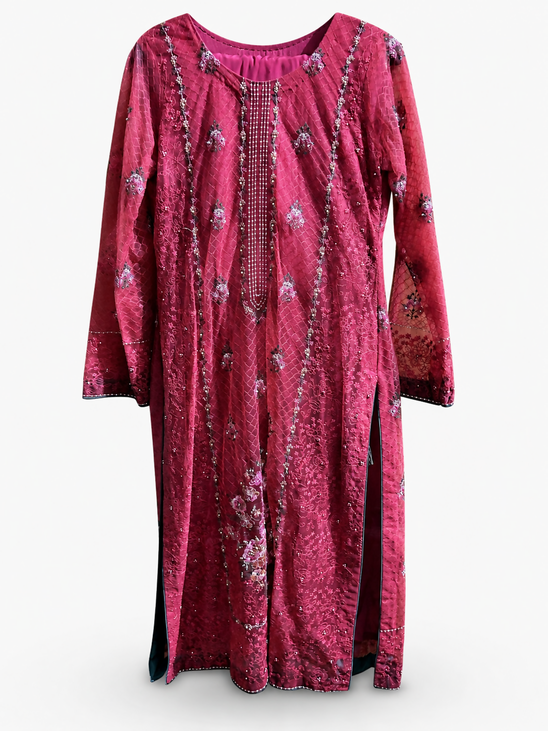 Beautiful 3 PC Suit | Women Locally Made Kurta | Red Jacquard Kurta | Medium | Worn Once