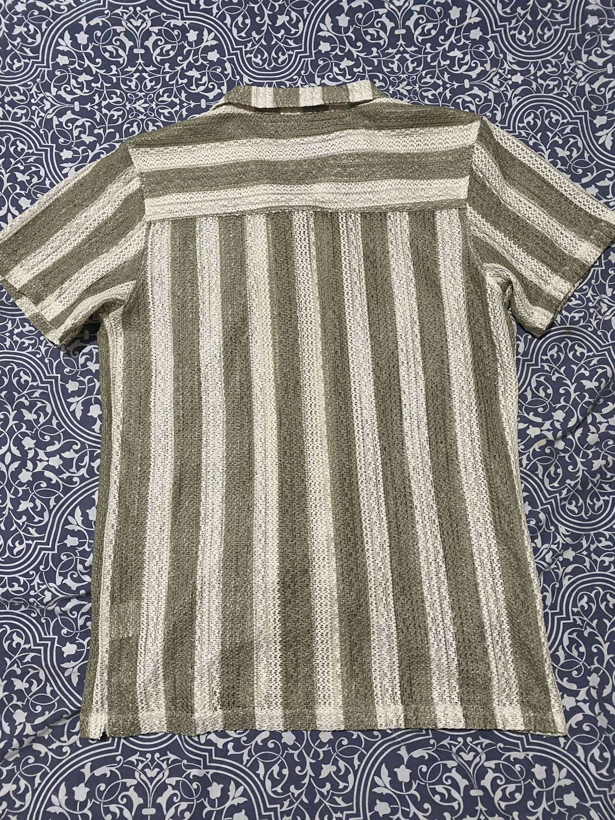 Molokai Green Striped Crochet Button Down Shirt