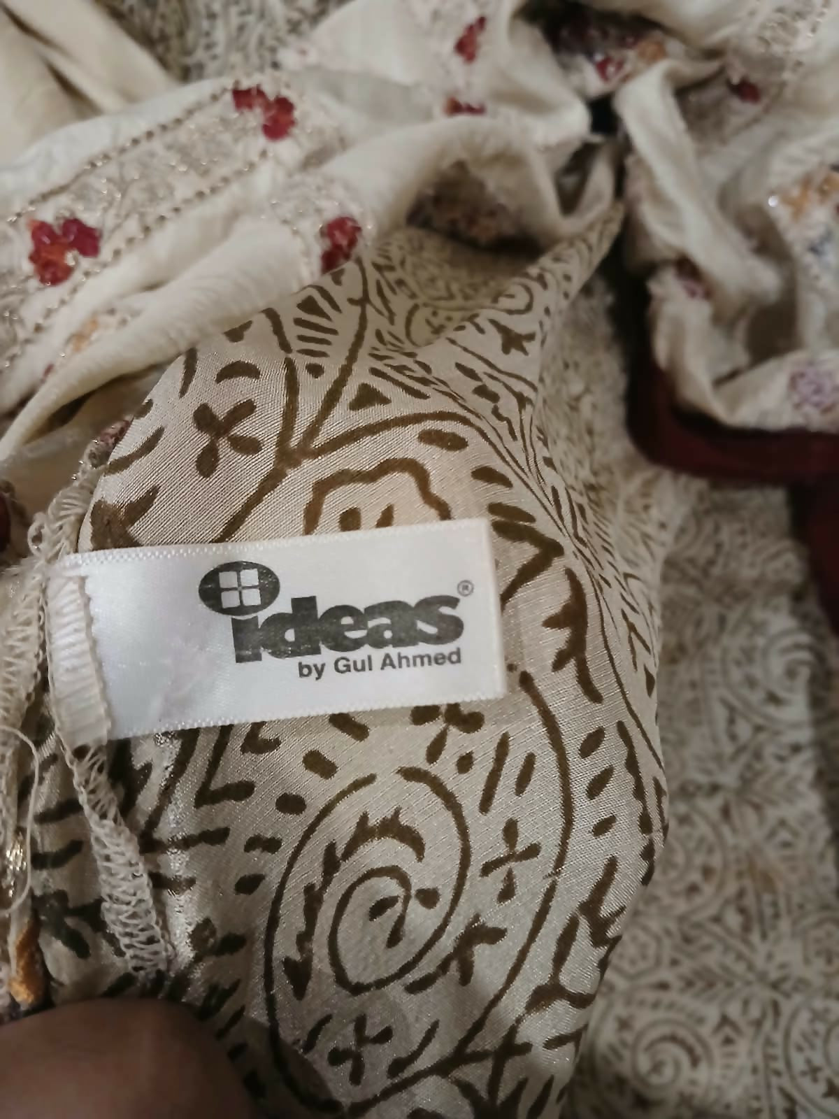 Gul Ahmed | Women Branded Formals | Beige and Maroon | Large | Preloved