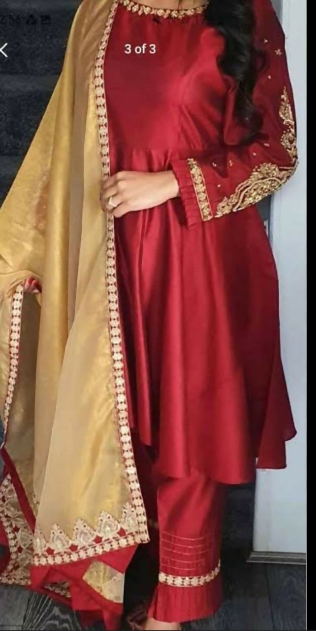 Red Party Wear Dress | Women Locally Made Kurta | Medium | Worn Once