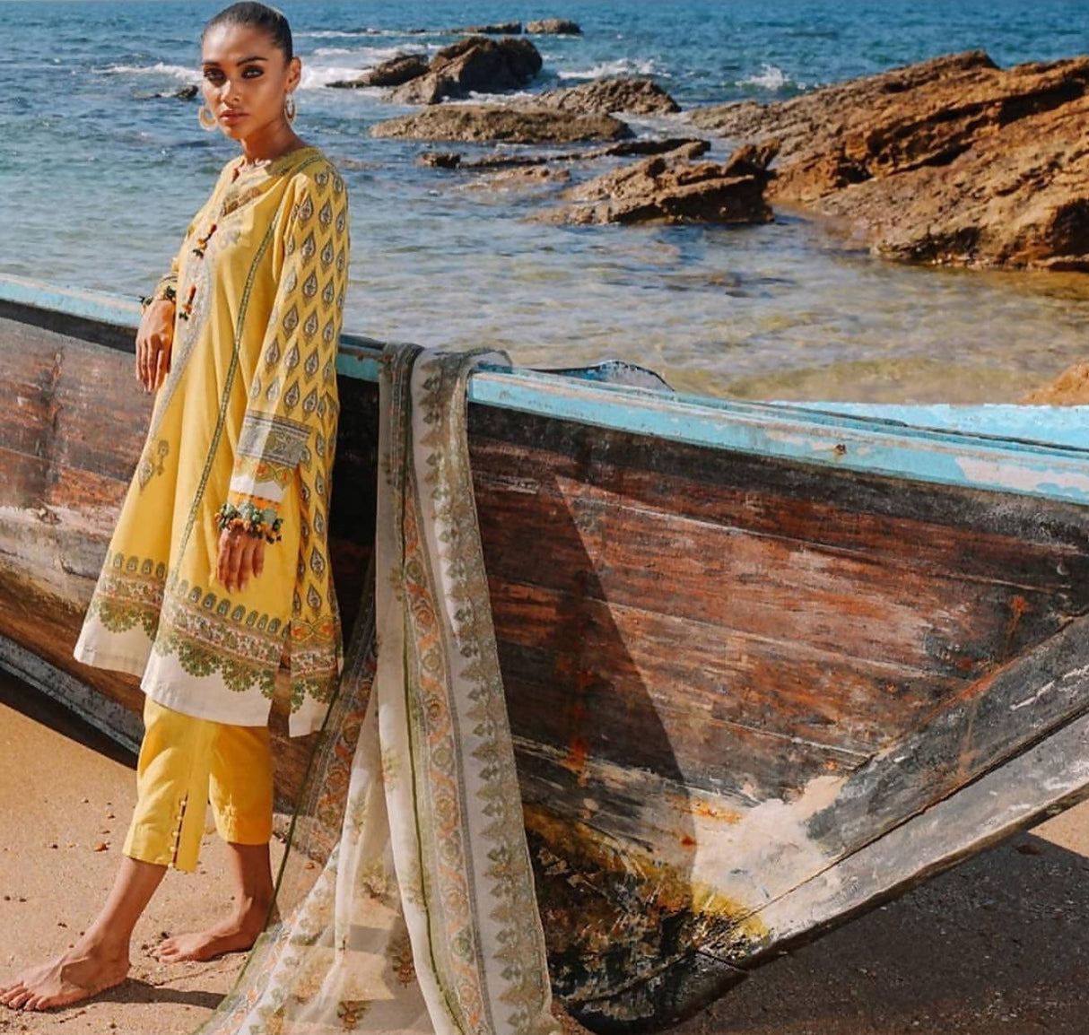 Ethnic | Mustard 3Pc Embellished suit | Women Branded Kurta | Small | Worn Once