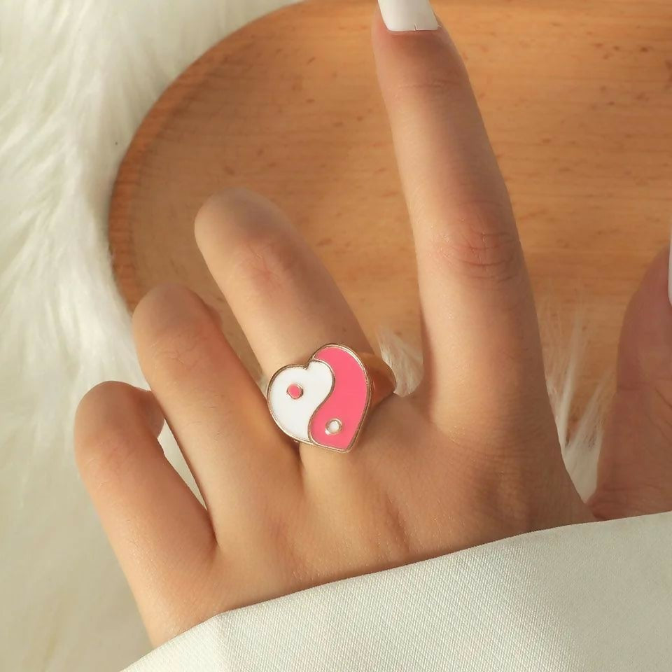 Yin Yang Heart Ring | Women Jewerly | Rings | Pink & White | Size: 7 to 8 | Brand New