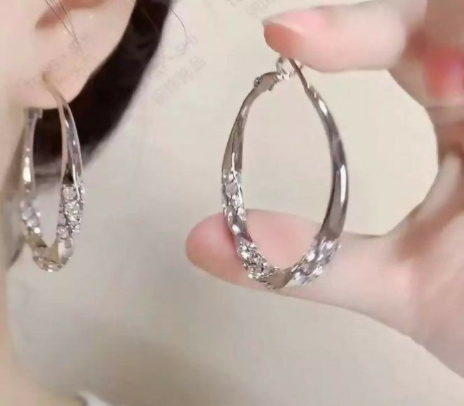 Crystal Round Drop Hoops Pair-00465 | Women Jewelry | Earrings | Brand New