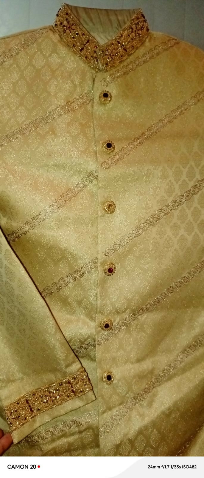 Golden Sherwani | Men Shalwar Kameez | Medium | Worn Once
