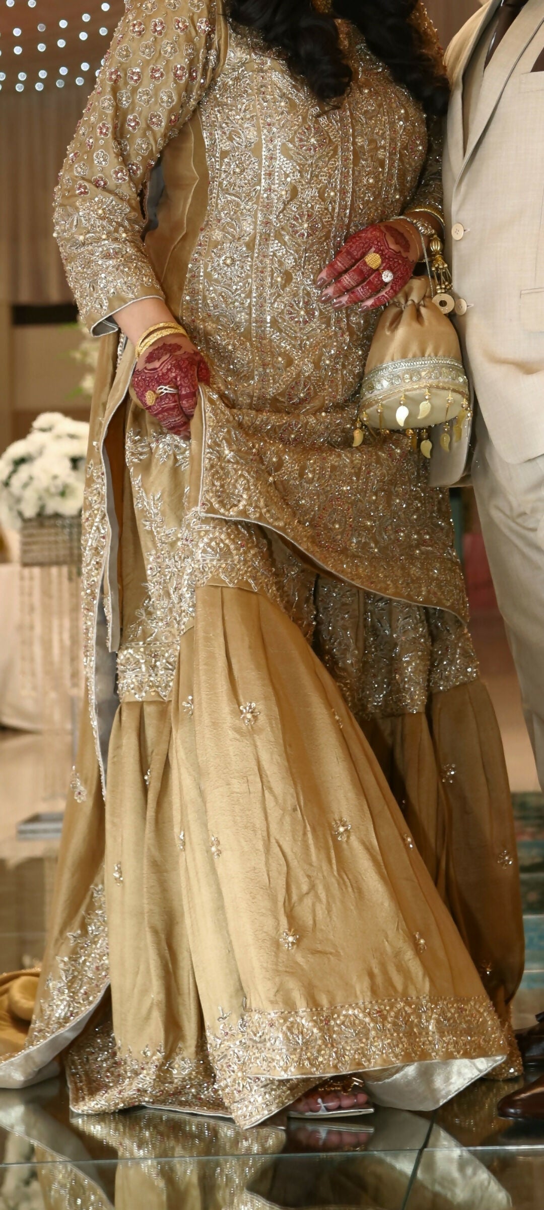 Pretty Golden Farshi Gharara | Women Bridals | Large | Worn Once