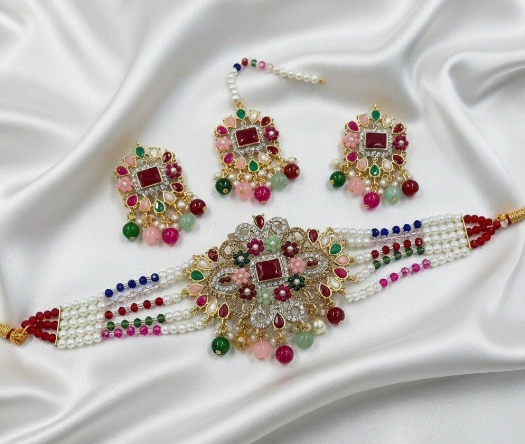 Flower Tear Pearl Drop Choker Set-00258 | Women Jewelry | Wedding Jewelry & Sets | Brand New