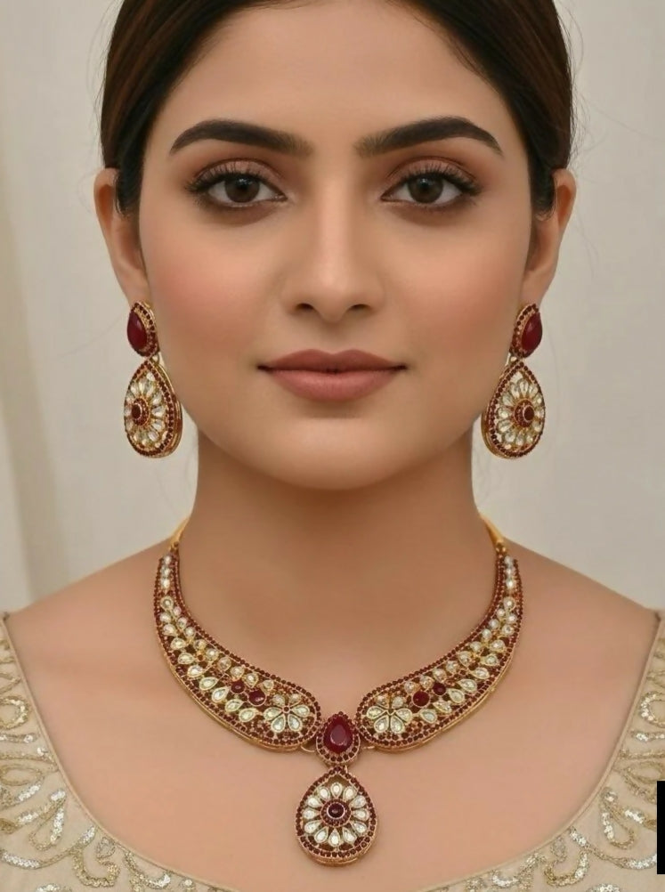 Flower tear drop necklace set-00018 | Women Jewelry | Brand New