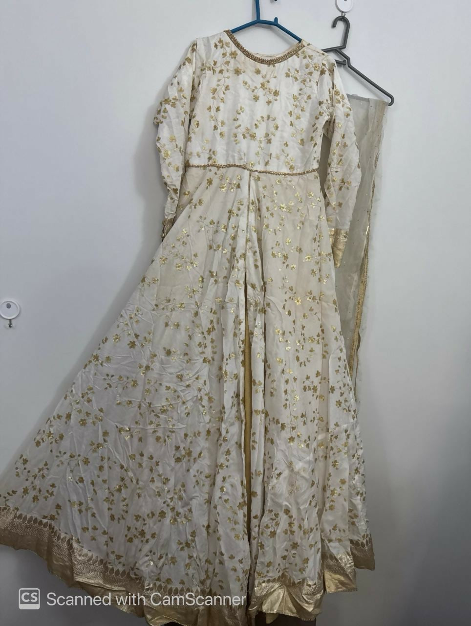 Off White Banarsi Border Silk Frock | Women Locally Made Formals | Small | Worn Once