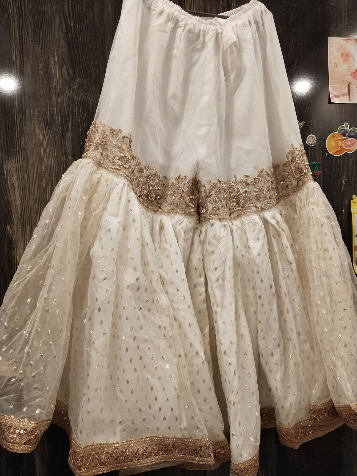 Fancy Gharara Dress | Women Locally Made Formals | Ghararas Shararas & Lehangas | Golden & Off White | Medium | Brand New