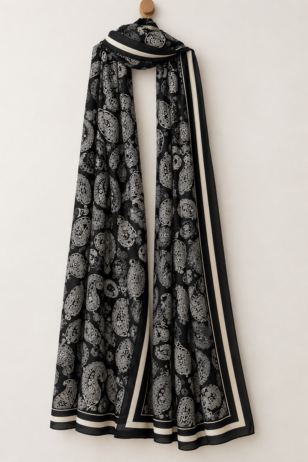 Black Printed Silk Scarf | Women Accessories | Hijabs & Scarves | Black | Worn Once