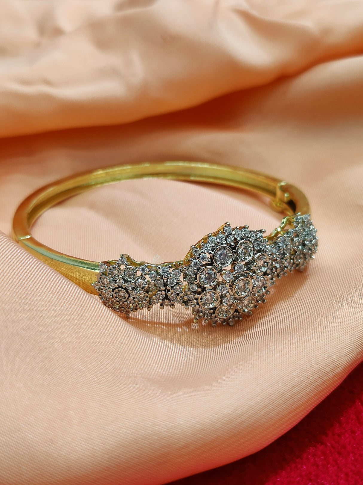 Gold Plated Zircon Stones Handcuff | Women Jewelry | Bangles/Bracelets | Brand New
