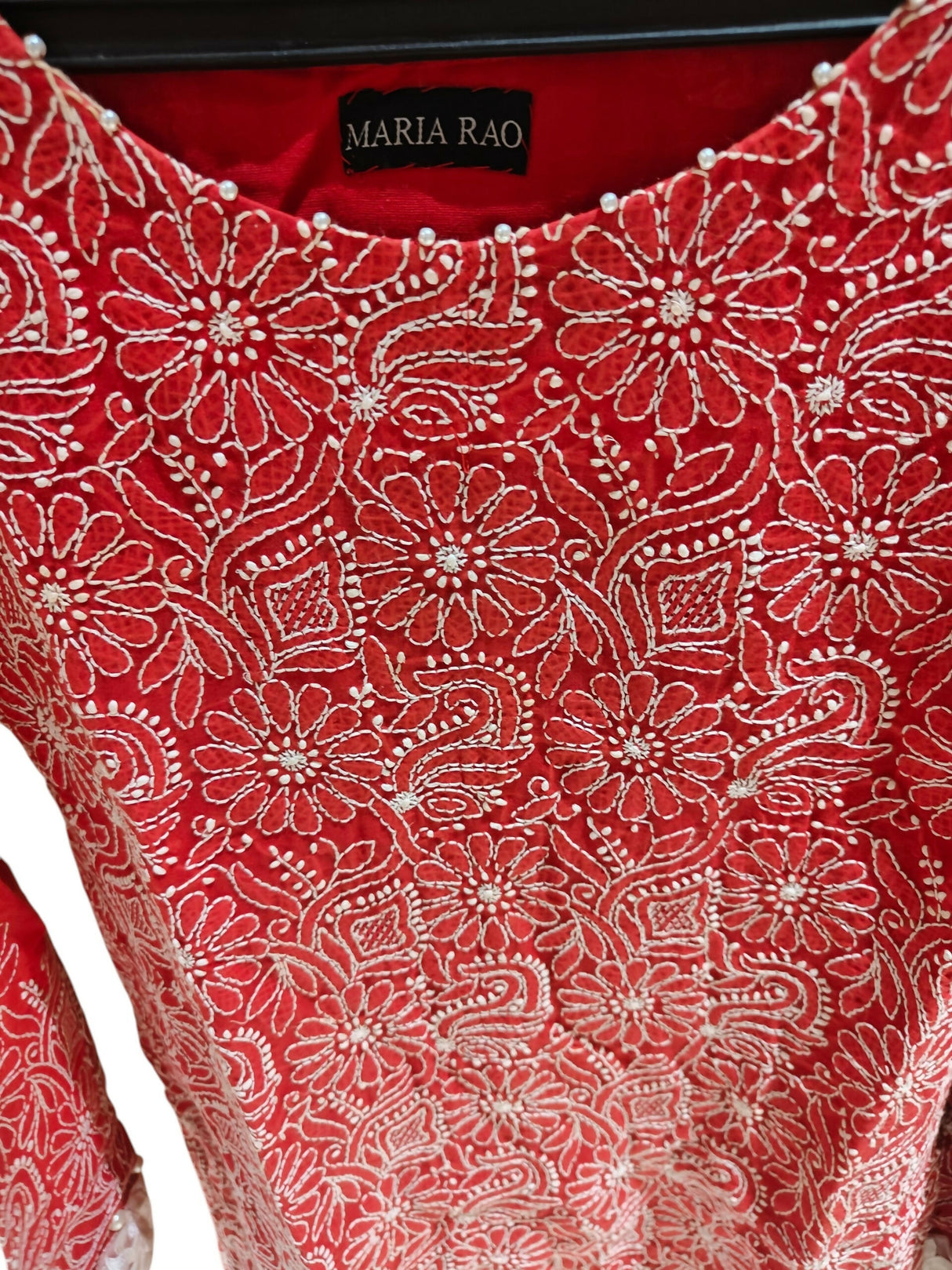Red Chikankari Kurta | Women Locally Made Kurta | Small | Worn Once