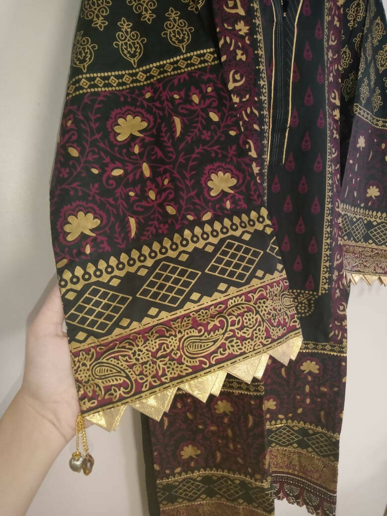 Black & Gold Blockprint Kurta | Women Locally Made Kurta| Medium | New