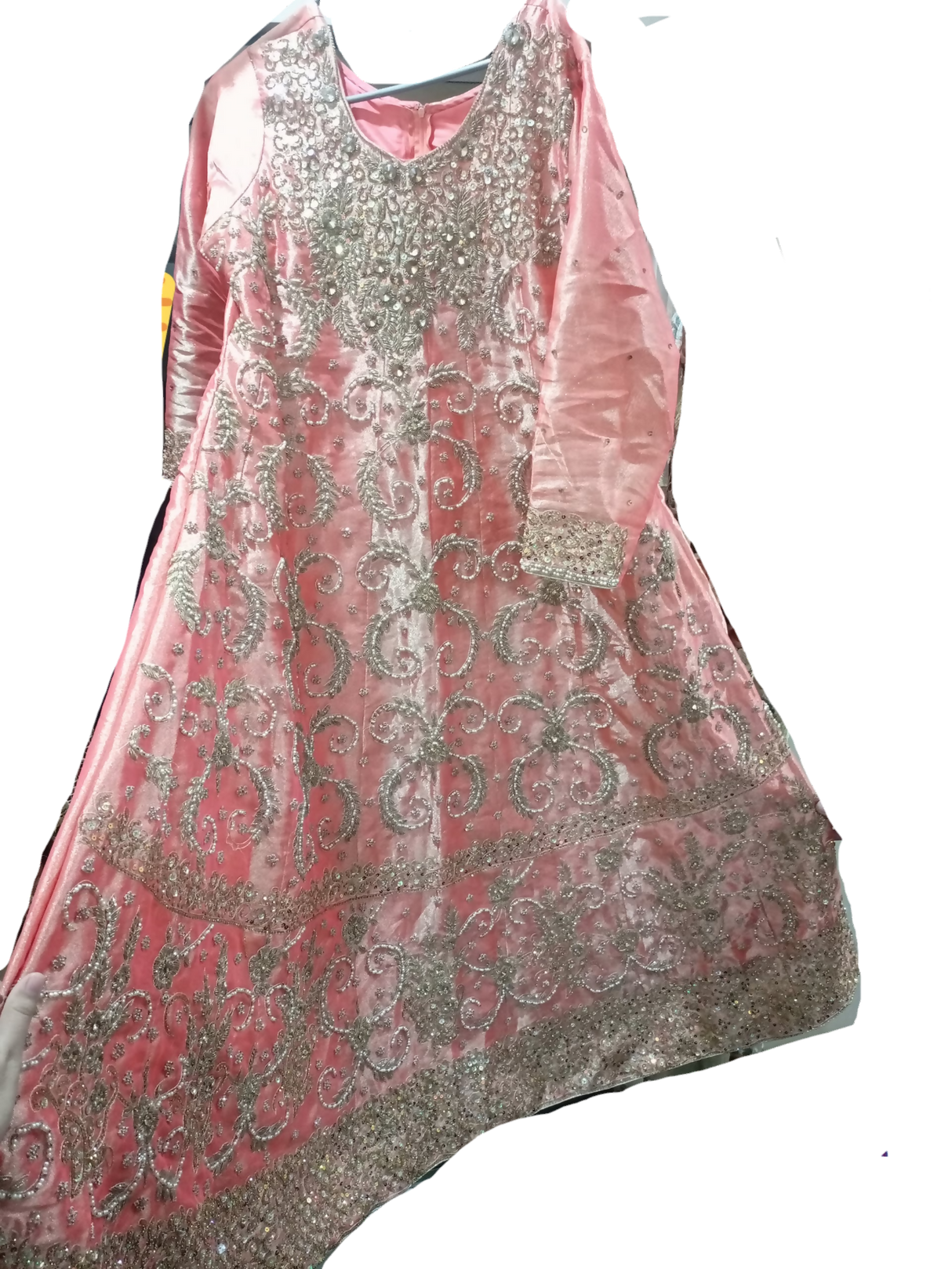 Peachy Pink Heavy Embroiderd Organza Frock | Women Locally Made Formals | Large | Preloved