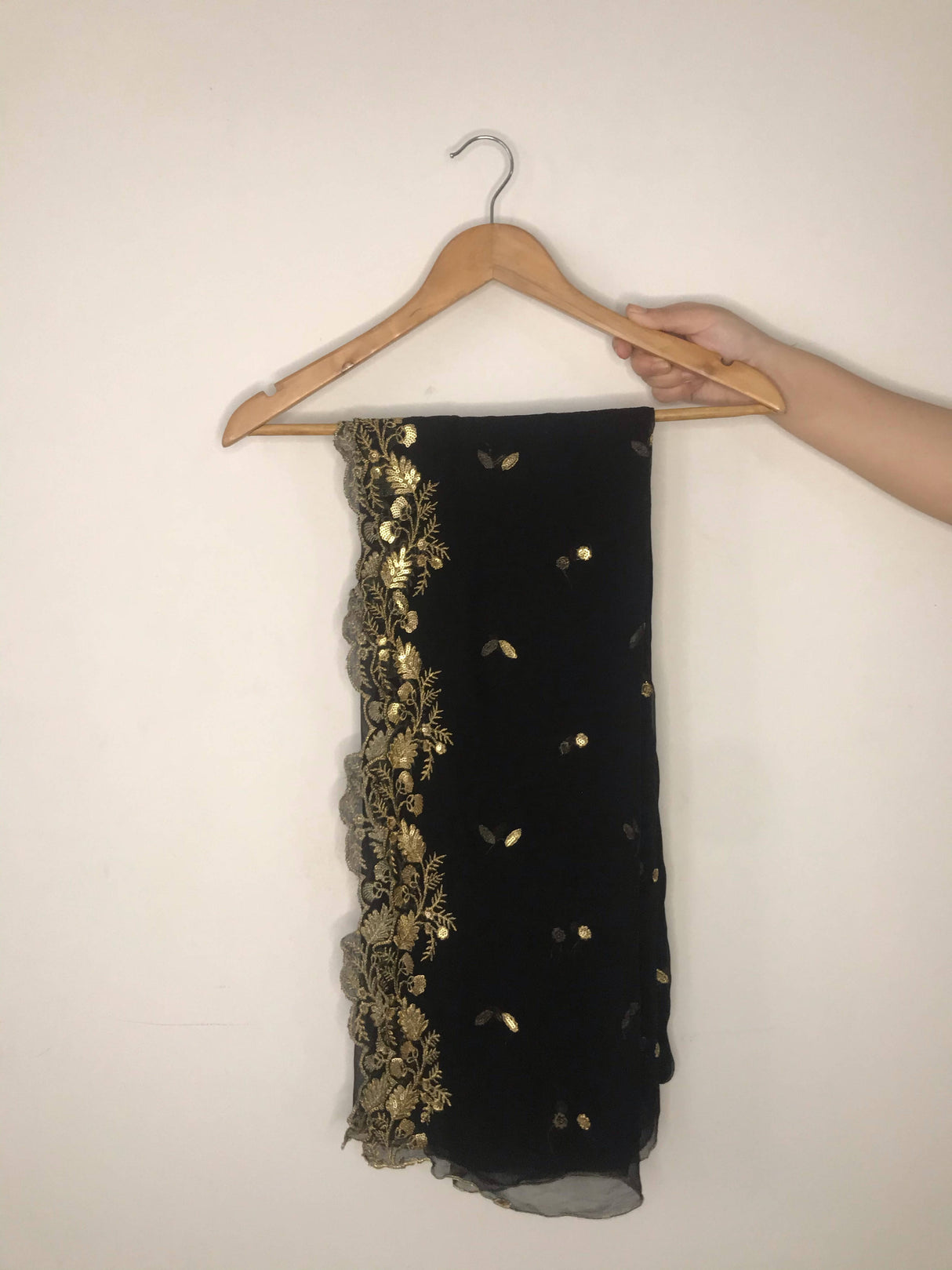 Black Velvet Suit with Chiffon Dupatta | Women Locally Made Formals | Medium | Worn Once