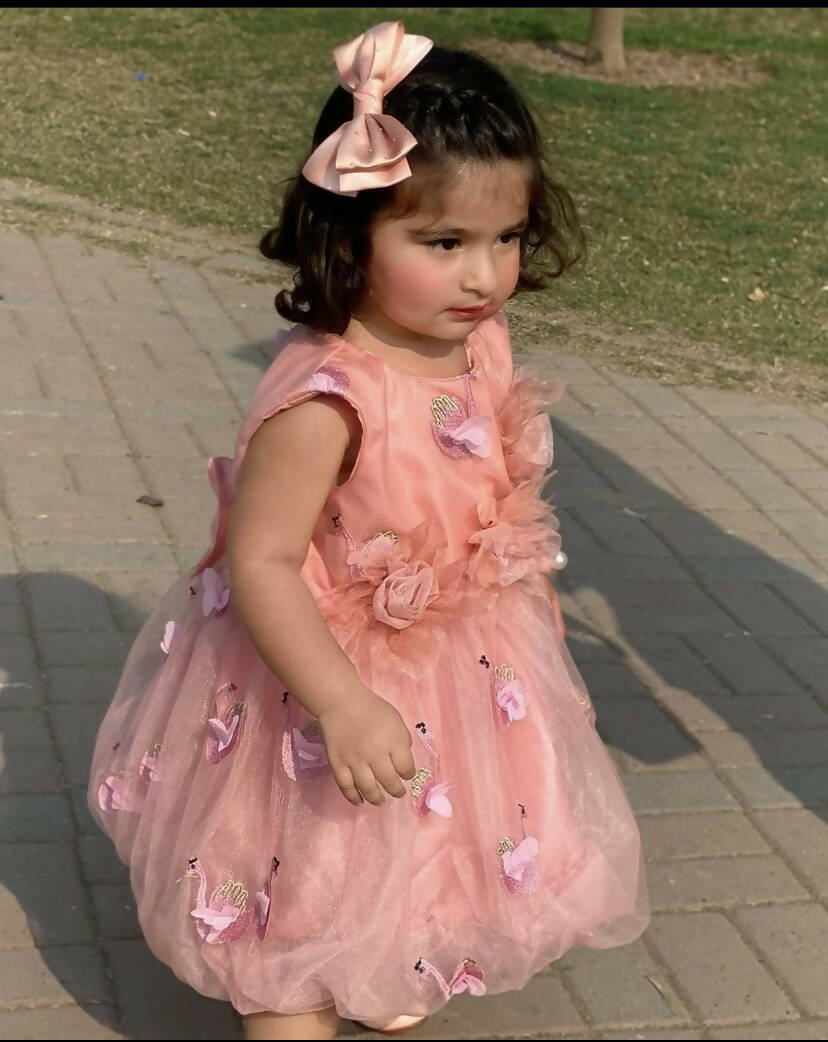 گلابی کڑھائی والا نیٹ لباس (سائز: XS ) | لڑکیوں کے اسکرٹ اور کپڑے | نئی