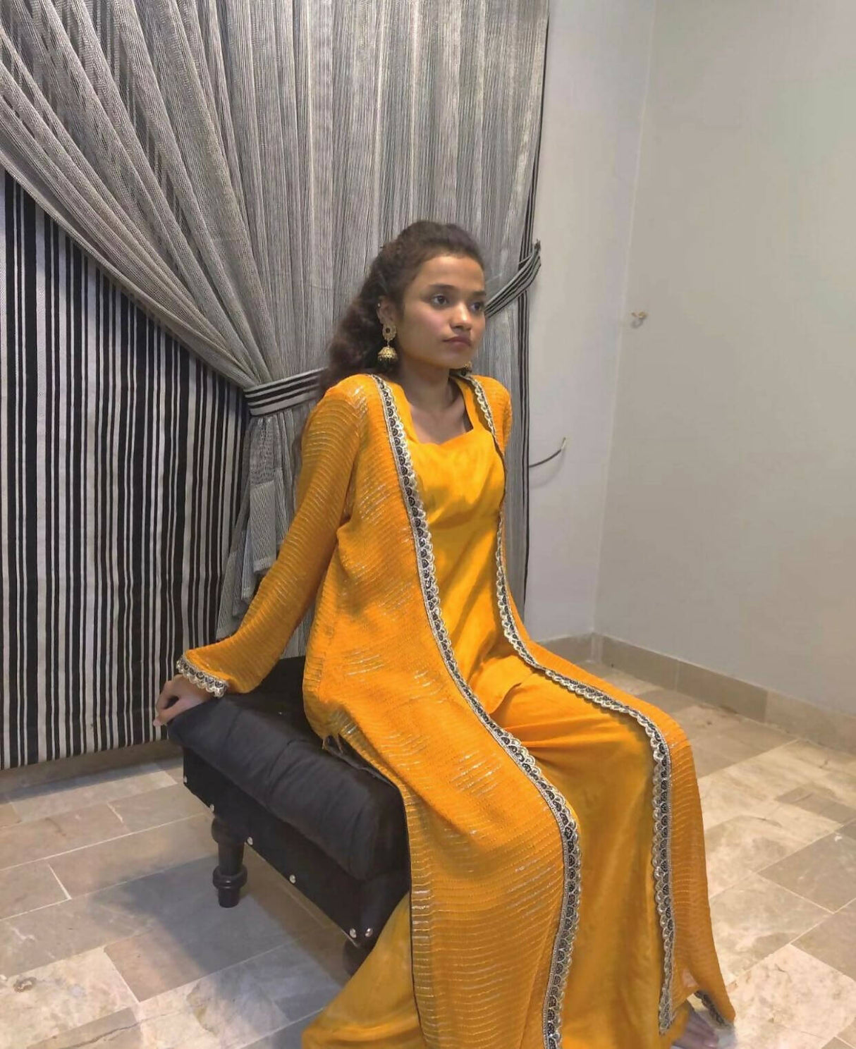 3 PC Long Mustard Coat | Women Locally Made Formals | Medium | New