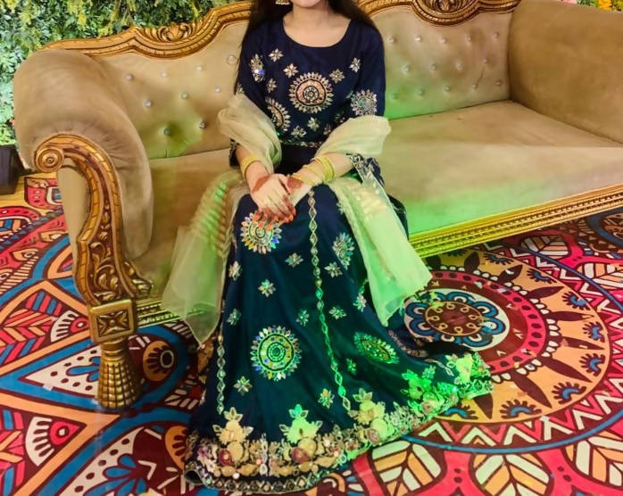 Navy Blue Frok with Mirror Work | Women Formals | Medium | Worn Once