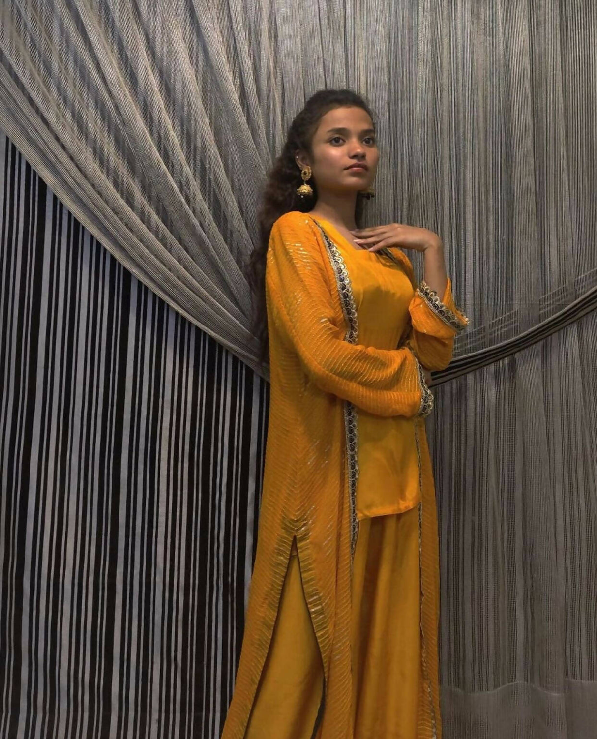 3 PC Long Mustard Coat | Women Locally Made Formals | Medium | New