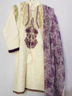 Beige 3 PC suit | Women Locally Made Formals | Medium | Preloved