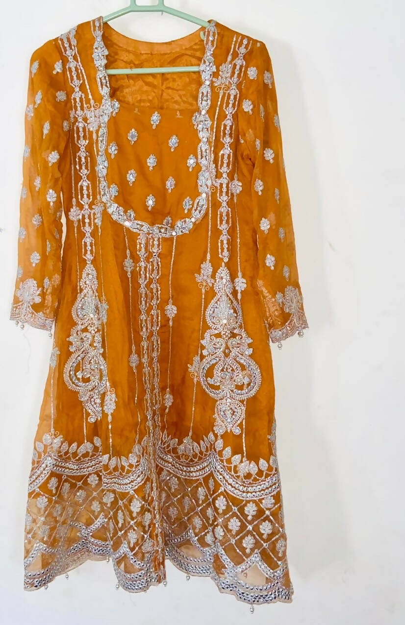 Mushq | Orange Frock with Beautiful Silver Embroider | Women Branded Formals | Medium | Worn once