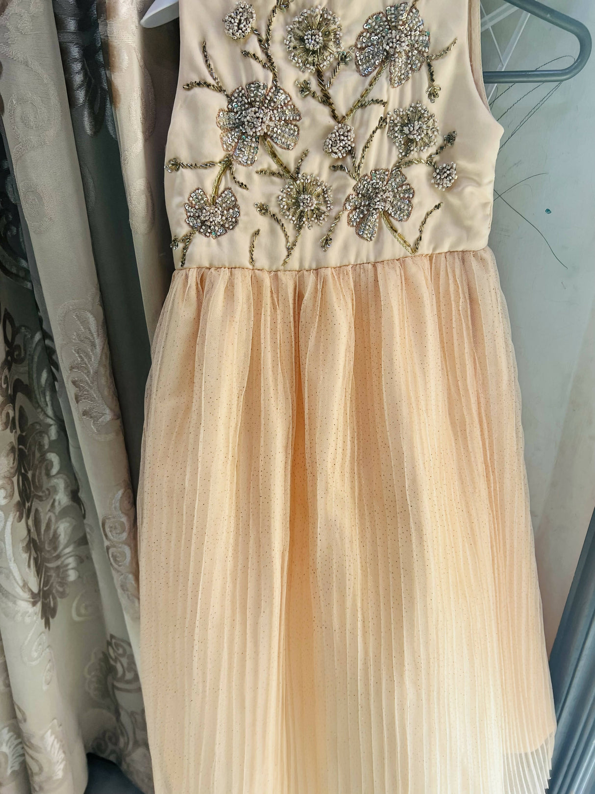 Minnie Minor | Beige Silk and Net Frock | Kids | Girls Skirts & Dresses | 18 to 24 Months |Preloved