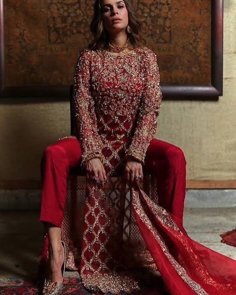 Red Formal 4 PC Suit | Women Locally Made Formals | Large| Worn Once