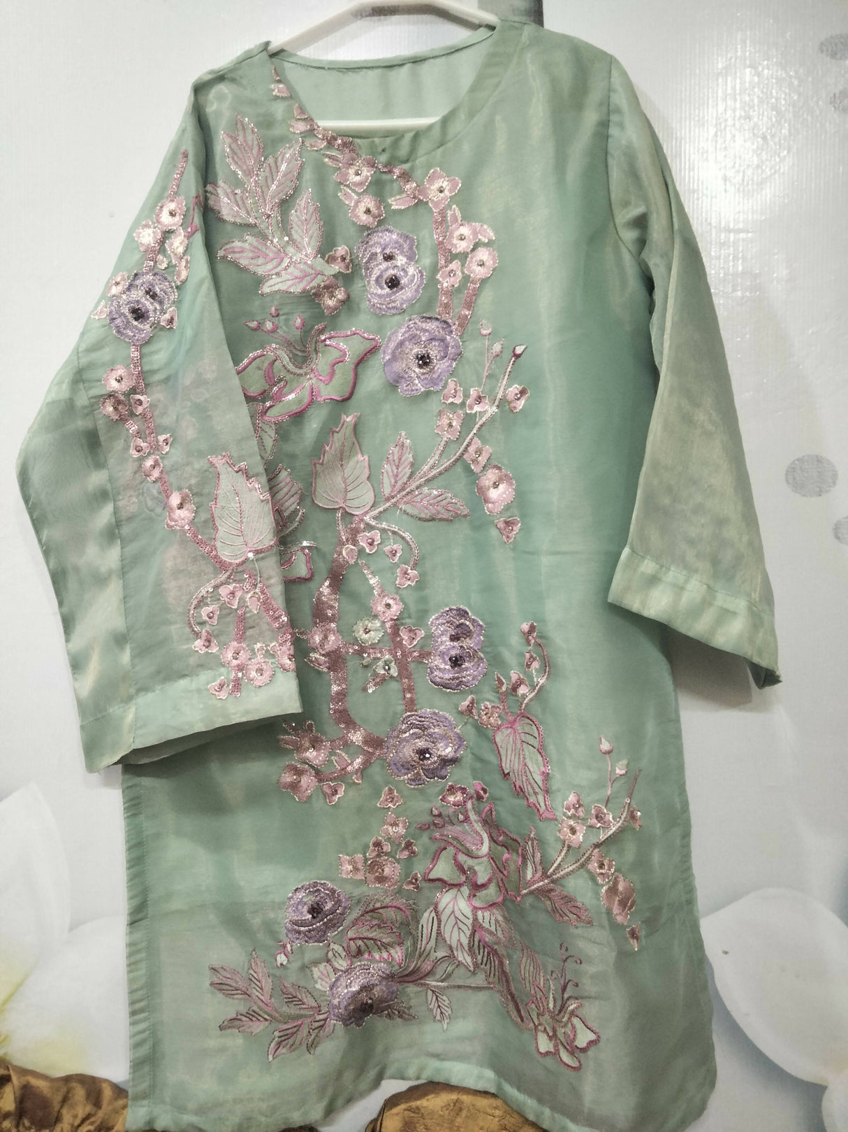 Mint Green Organza Kurta| Women Locally Made Formals | Medium | Worn Once