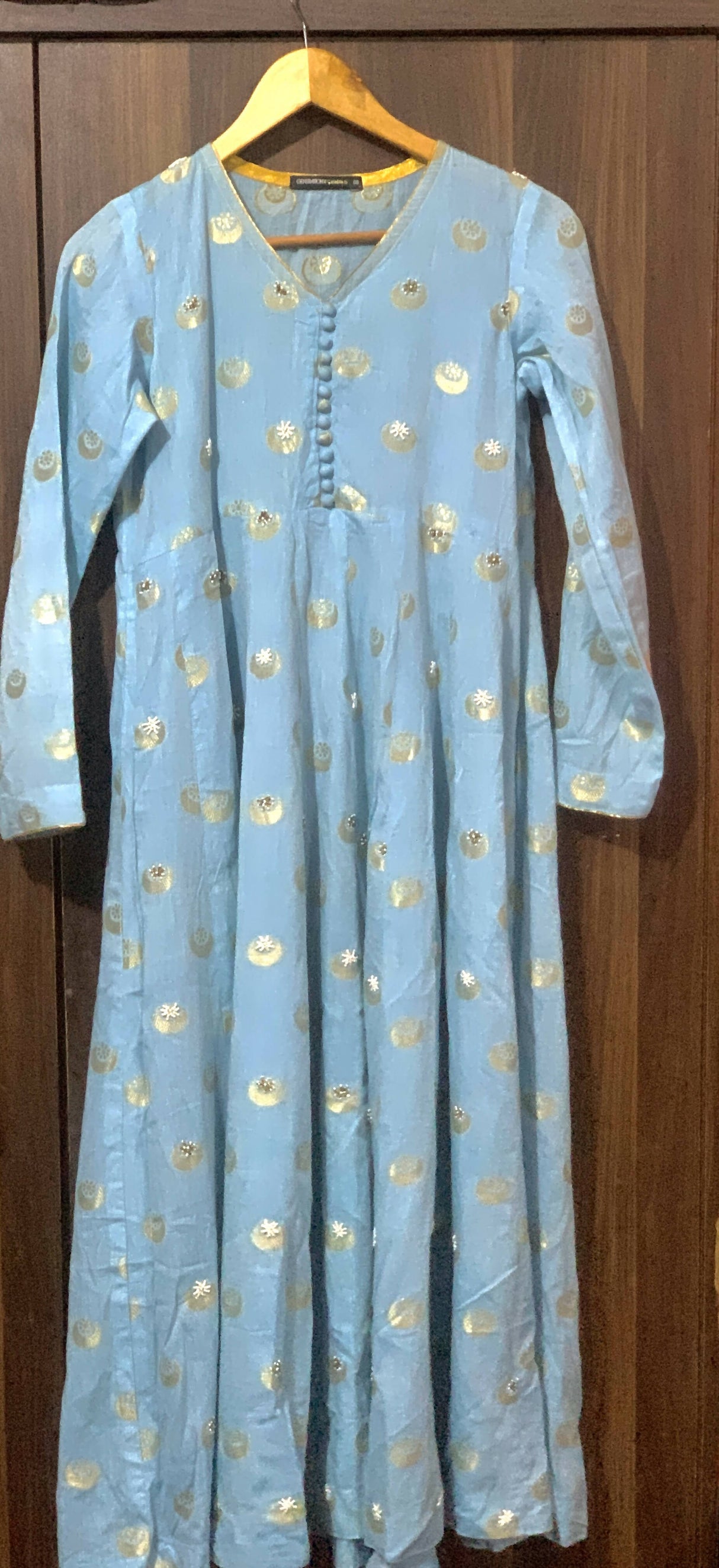 Generation | Ice Blue Embroidered Long Frok| Women Froks & Maxis | XSmall | Preloved