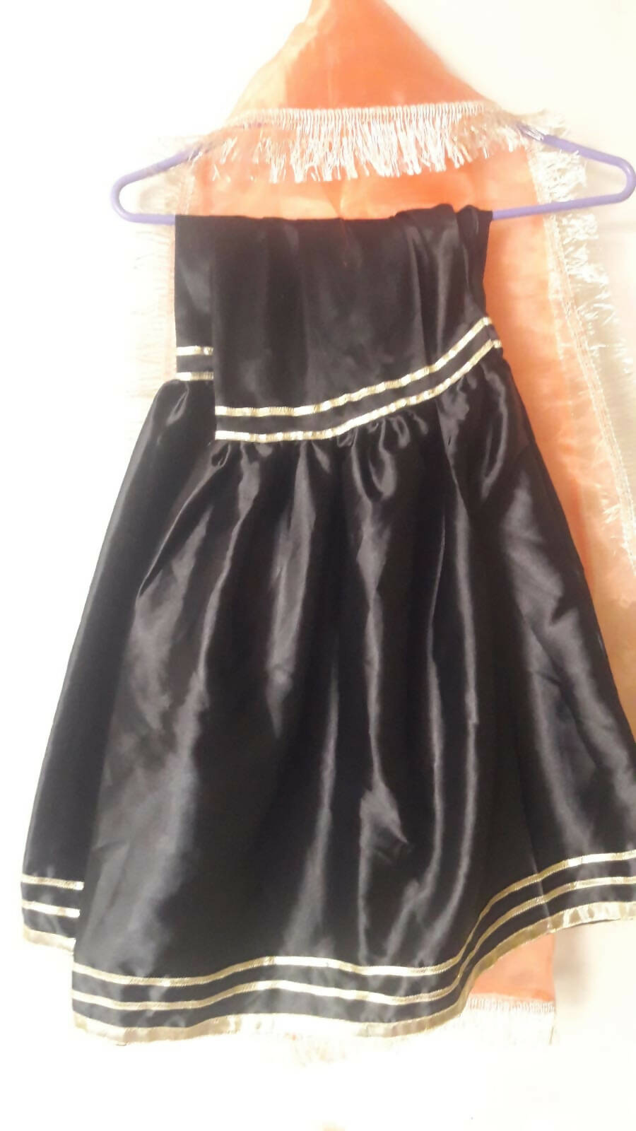 Black Kurta, Gharara & Orange Dupatta | Kids | Girls Shalwar Kameez | Medium | New