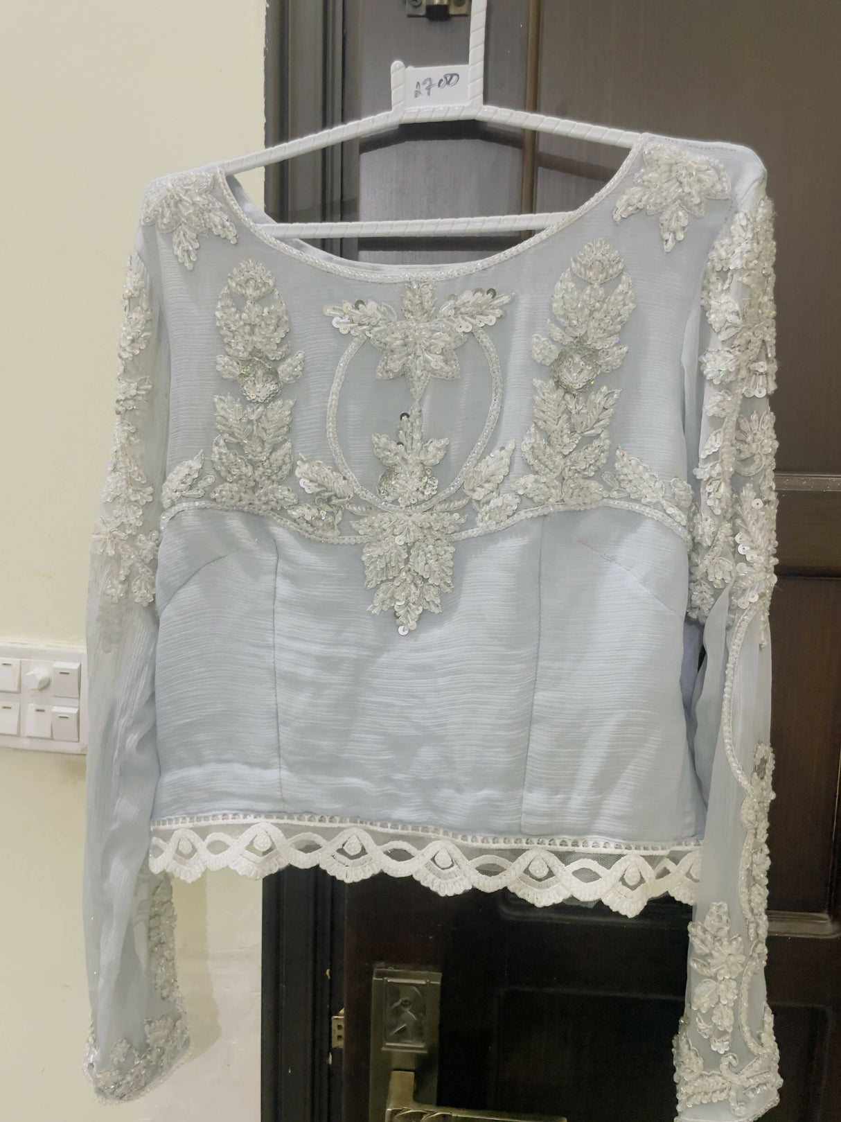 Sky Blue Crystal Pearls Sarees | Women Sarees | Women Locally Made Formals | Medium | Worn Once