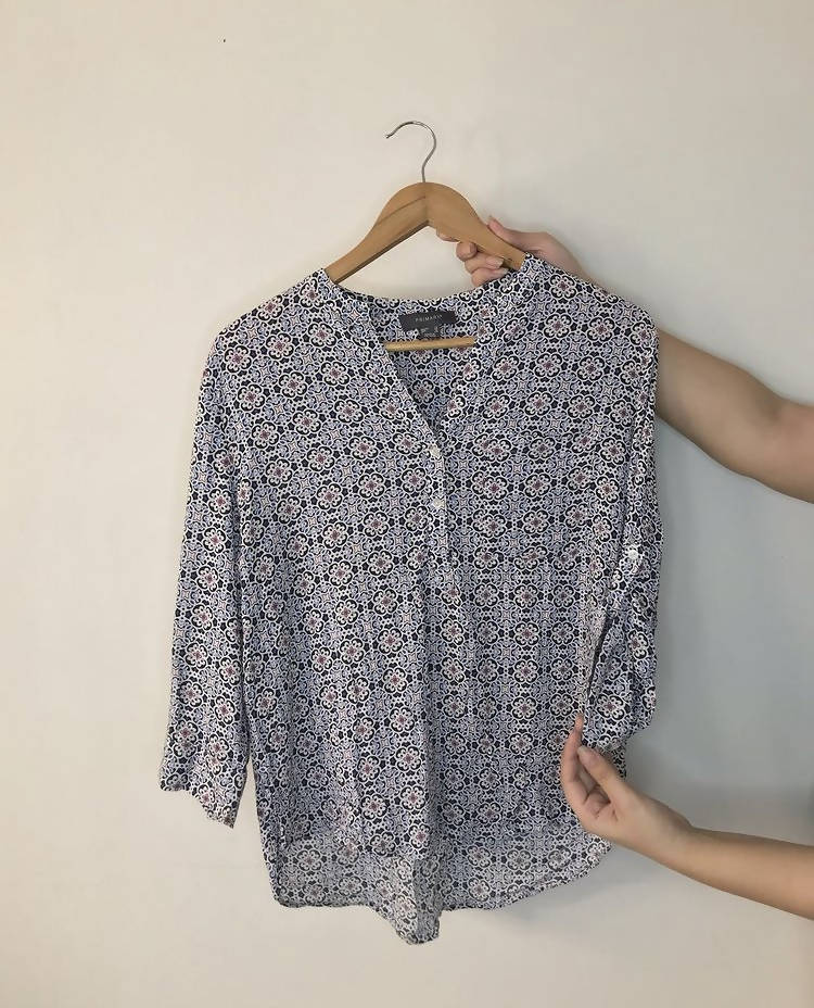 Primark | Black White Boho Printed Top | Women Tops & Shirts | Medium | Preloved