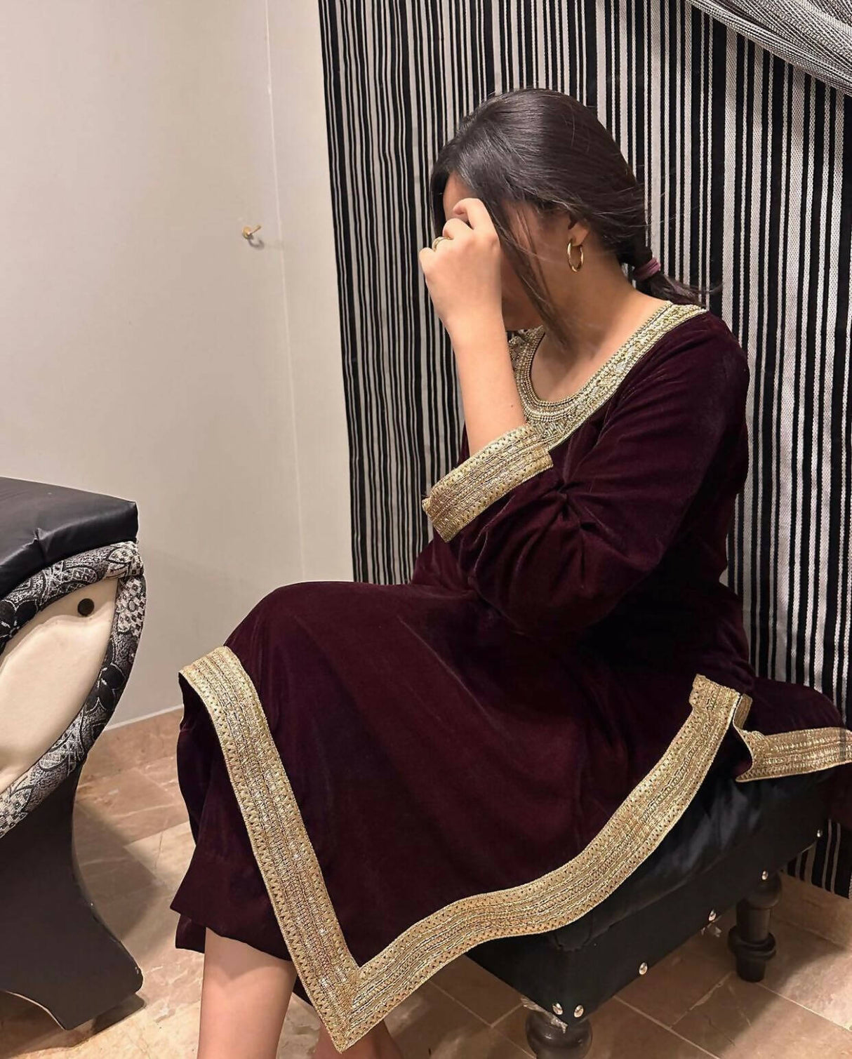 Velvet Suit with golden Detailing | Women Locally Made Formals | Medium | New