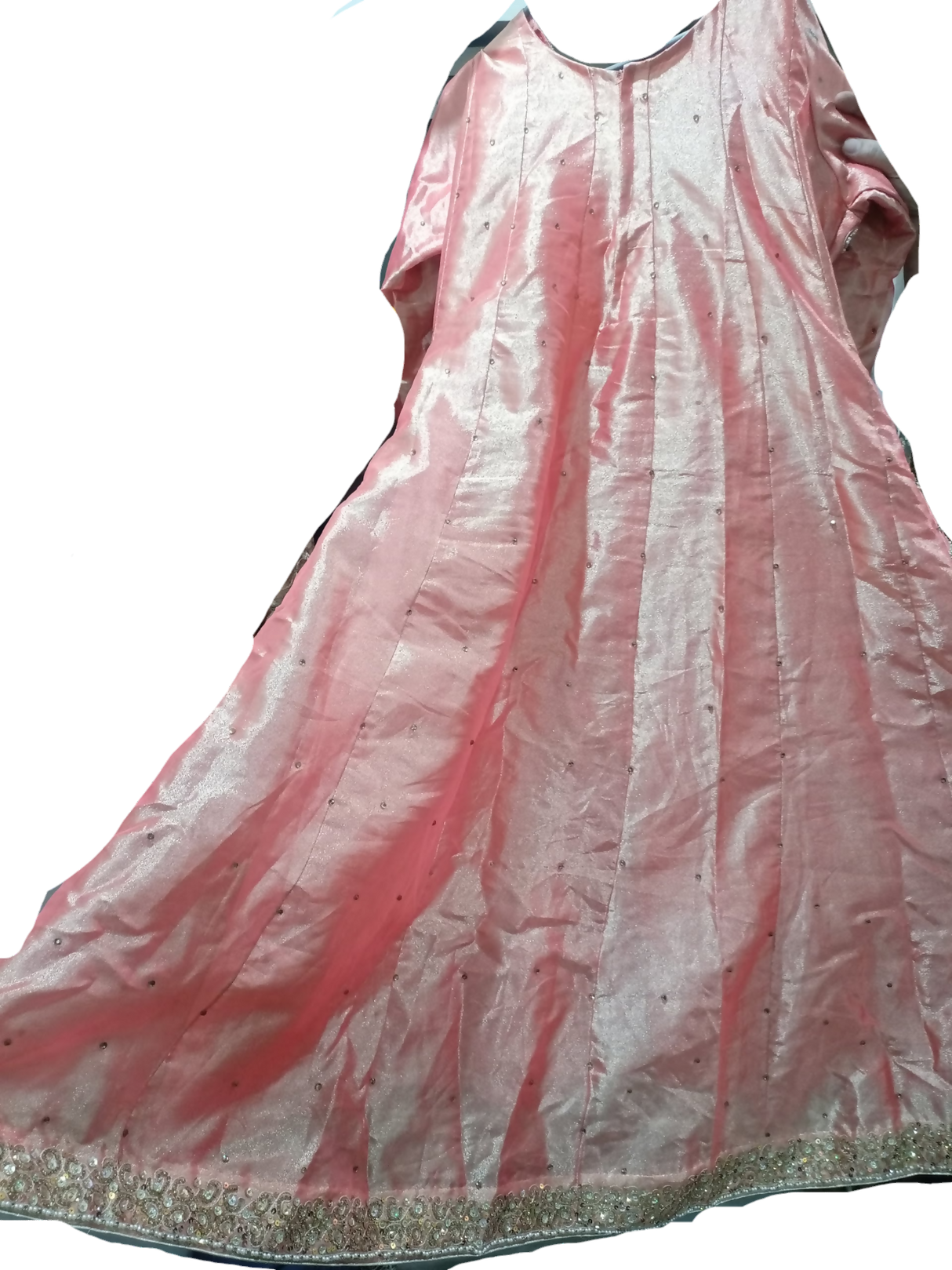 Peachy Pink Heavy Embroiderd Organza Frock | Women Locally Made Formals | Large | Preloved