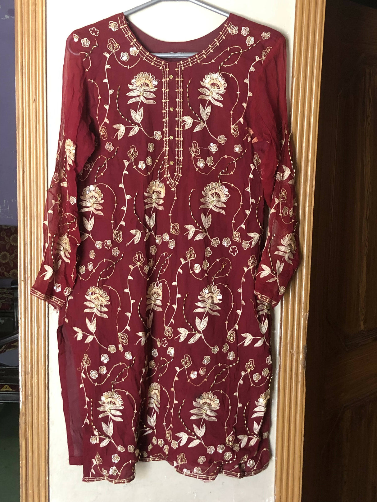 3 Pc Maroon Suit | Women Locally Made Formals | Medium | Worn Once