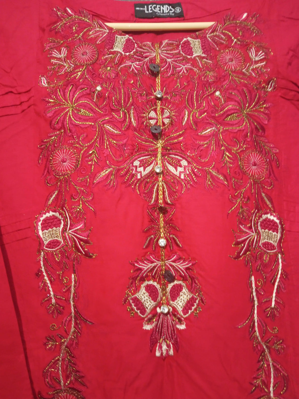 Legends by Inzamam Ul Haq | Embroidered Red Kurta & Dupatta | Women Branded Kurta| Medium | Preloved