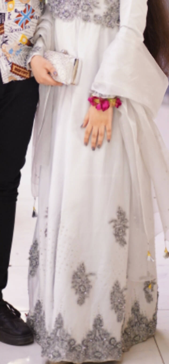 Silver Maxi with Heavy Embroidery | Women Frocks & Maxis | Medium | Worn Once