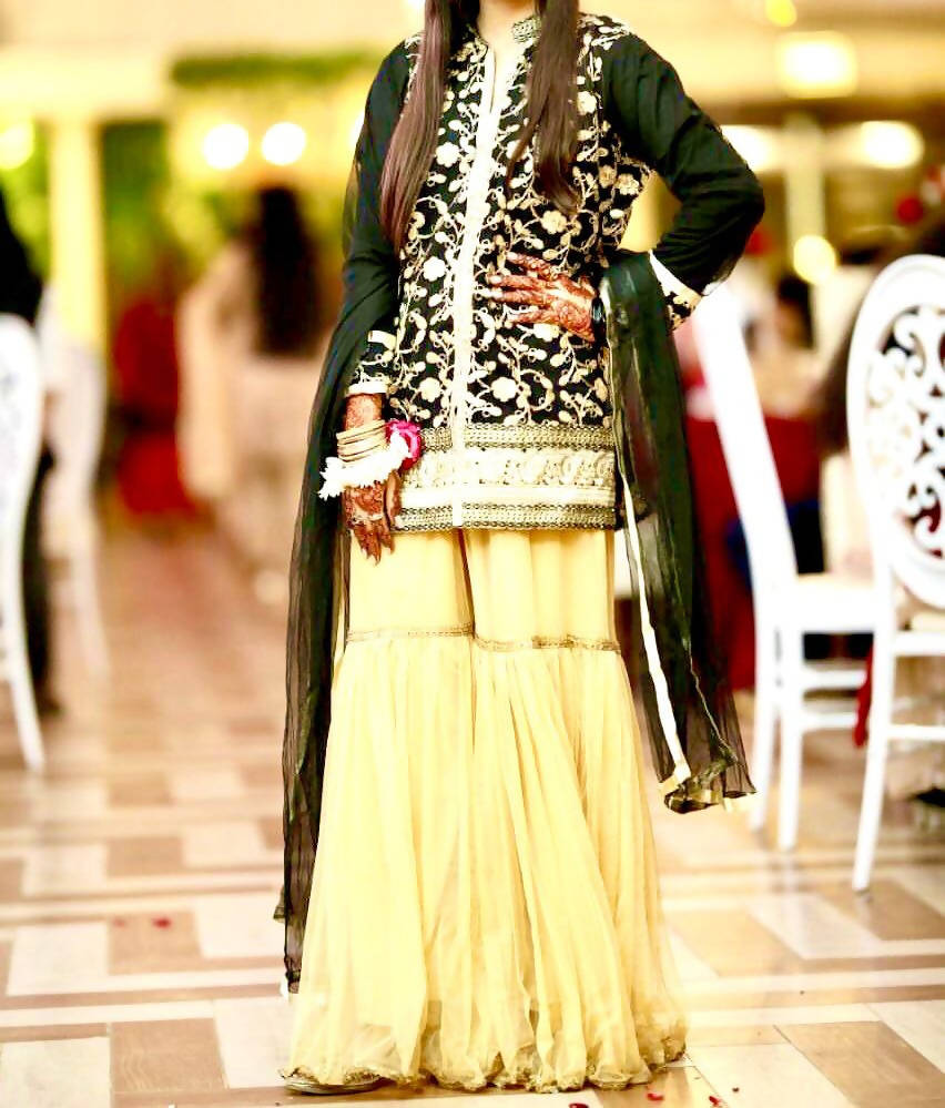 Black Beige Gharara Suit | Women Locally Made Formals | Medium | Worn Once