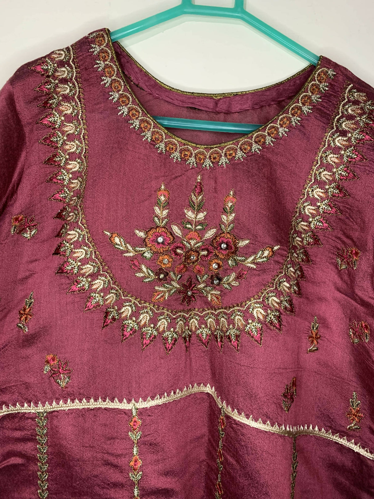 Nakoosh | Embroidered Raw Silk Kurta | Women Branded Kurta | Large | Worn Once