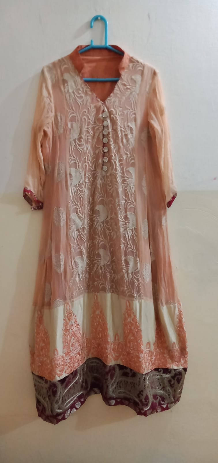 Peach Pure Chiffon Fancy Suit | Women Froks & Maxis | Small | Preloved
