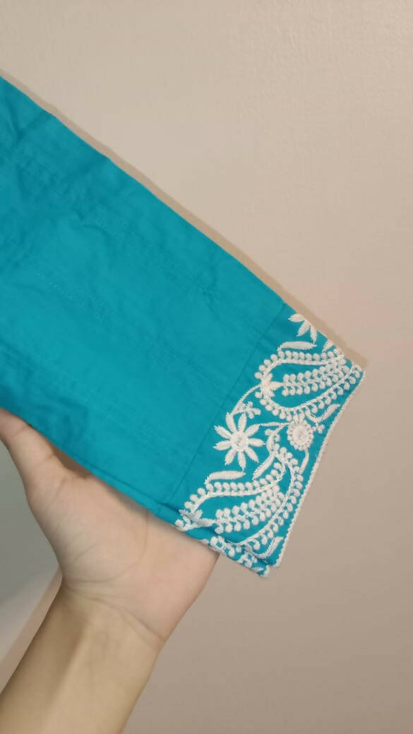 Sky Blue Simple Embroidered Kurta | Women Locally Made Kurta | X-Small | New