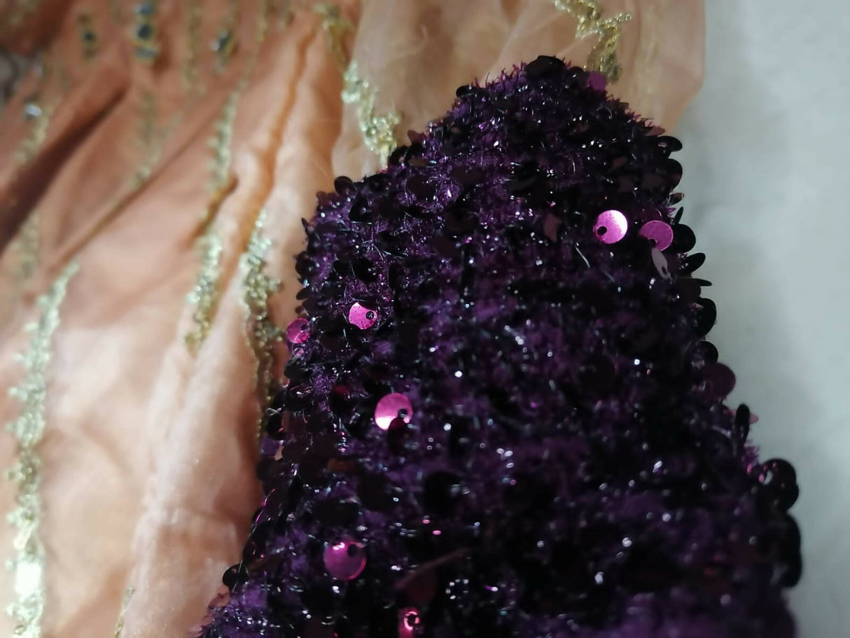 Peach Mirror Work Organza Frock | Women Frocks & Maxis | Medium | Worn Once