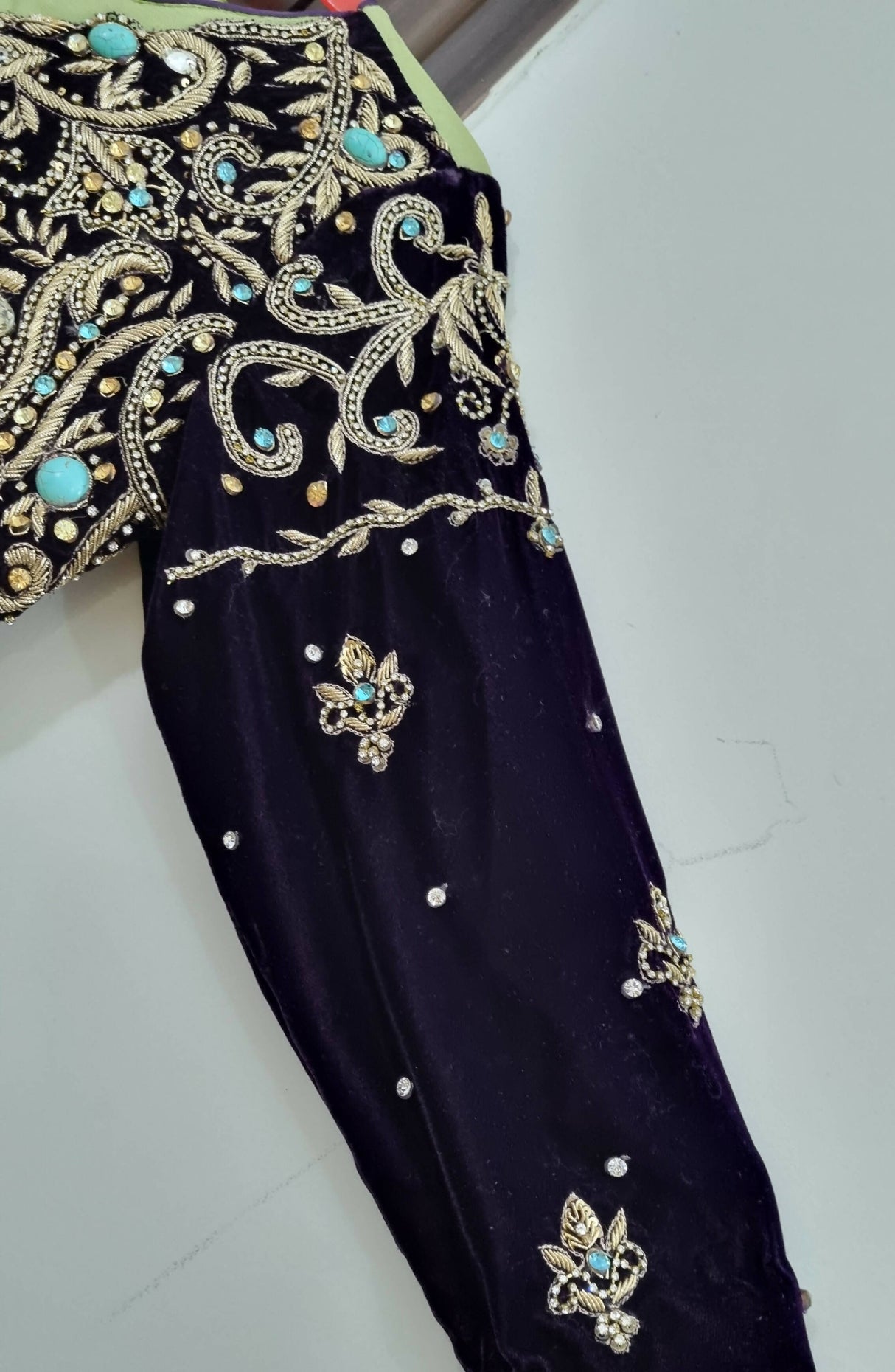 Pista green and dark purple long frock | Women Frocks & Maxis | Small | Preloved